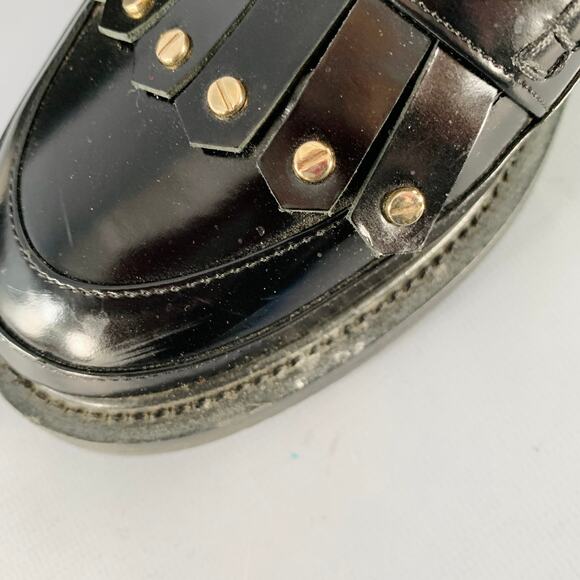 APERLAI Size 7.5 Black Silver Studded Patent Leather Fringed Moccasin Flats - Picture 9 of 14